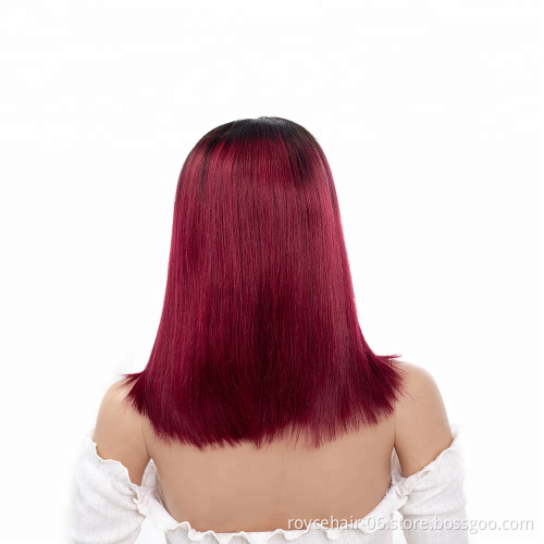 China Hair Manufacturer Straight Wig, Two Tune Color 1b 99j  Short Ombre Lace Front Wigs For Black Women